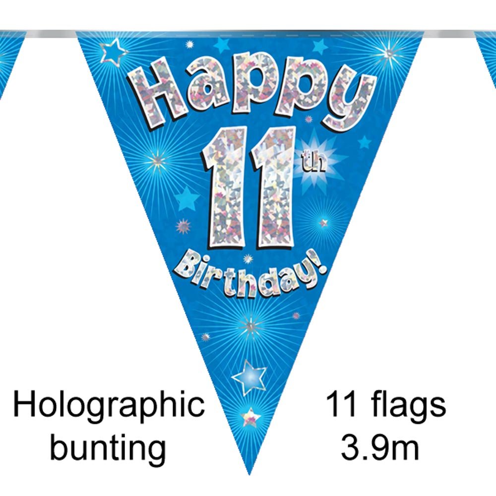 OAKTREE UK 630581 Party Bunting Happy 9th Birthday Pink Holographic 11 Flags 3.9m