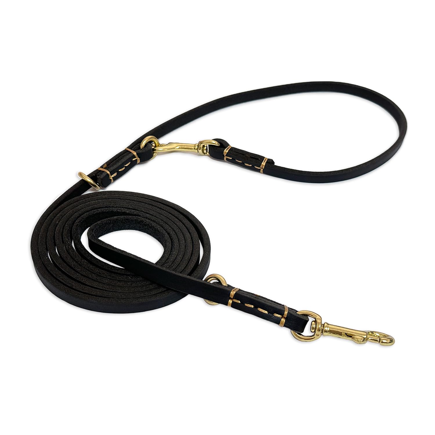 Multi Function 8ft Genuine Leather Hands Free Dog Training Leash for Puppy Small and Medium Dogs (8 Foot*3/8 inch, Black)