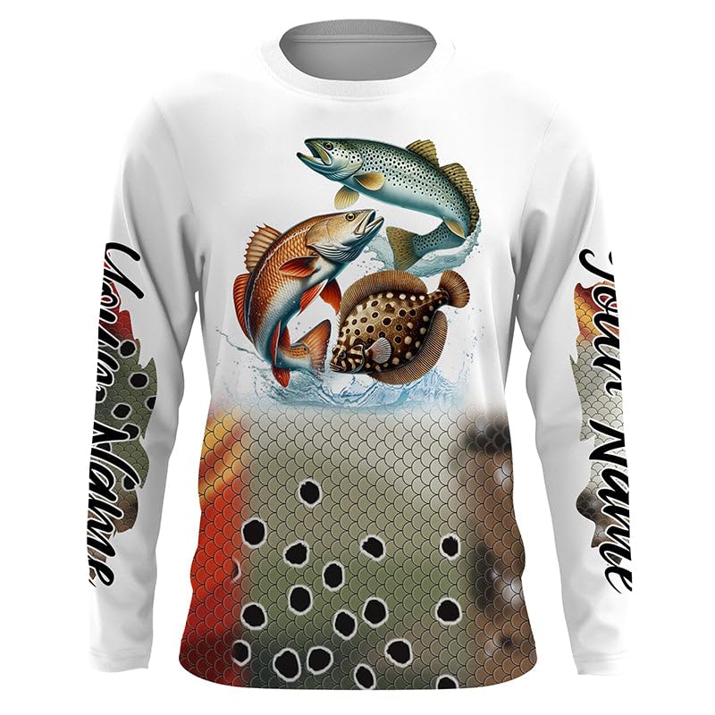 Personalized Texas Inshore slam Fishing Redfish - Speckled Trout - flounder Fishing Scales Custom Fishing Jerseys FN2950