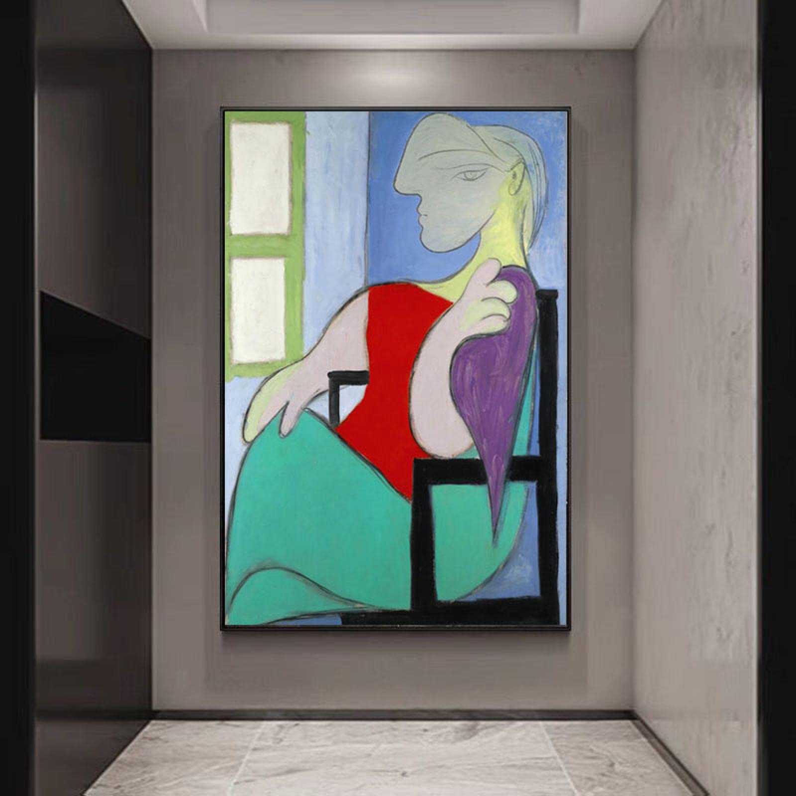 Amazon.co.jp: ピカソ「窓辺に座る女」抽象壁アートキャンバス絵画装飾