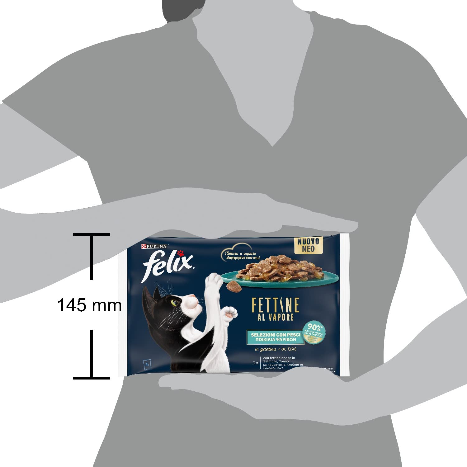 Felix Purina Fettine al Vapore Cibo Umido per Gatti con Salmone e Tonno, 48 buste da 80 g