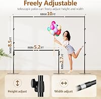 EMART Fotó Háttér Állvány Acél Alappal, 2,6m x 3m Állítható Rendszer - 8.5x10ft, Black 2