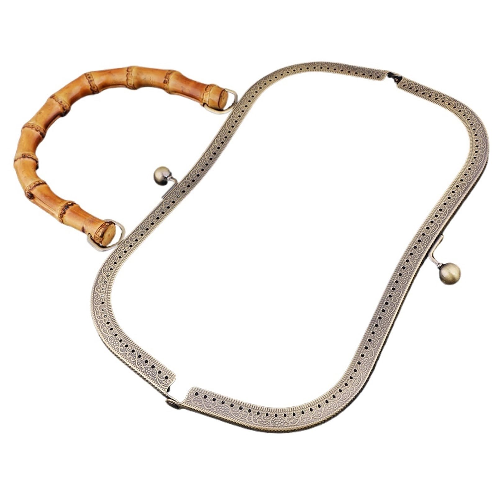 Fermoir sac à main à baiser en métal bronze 27cm avec poignée bambou pour quincaillerie DIY