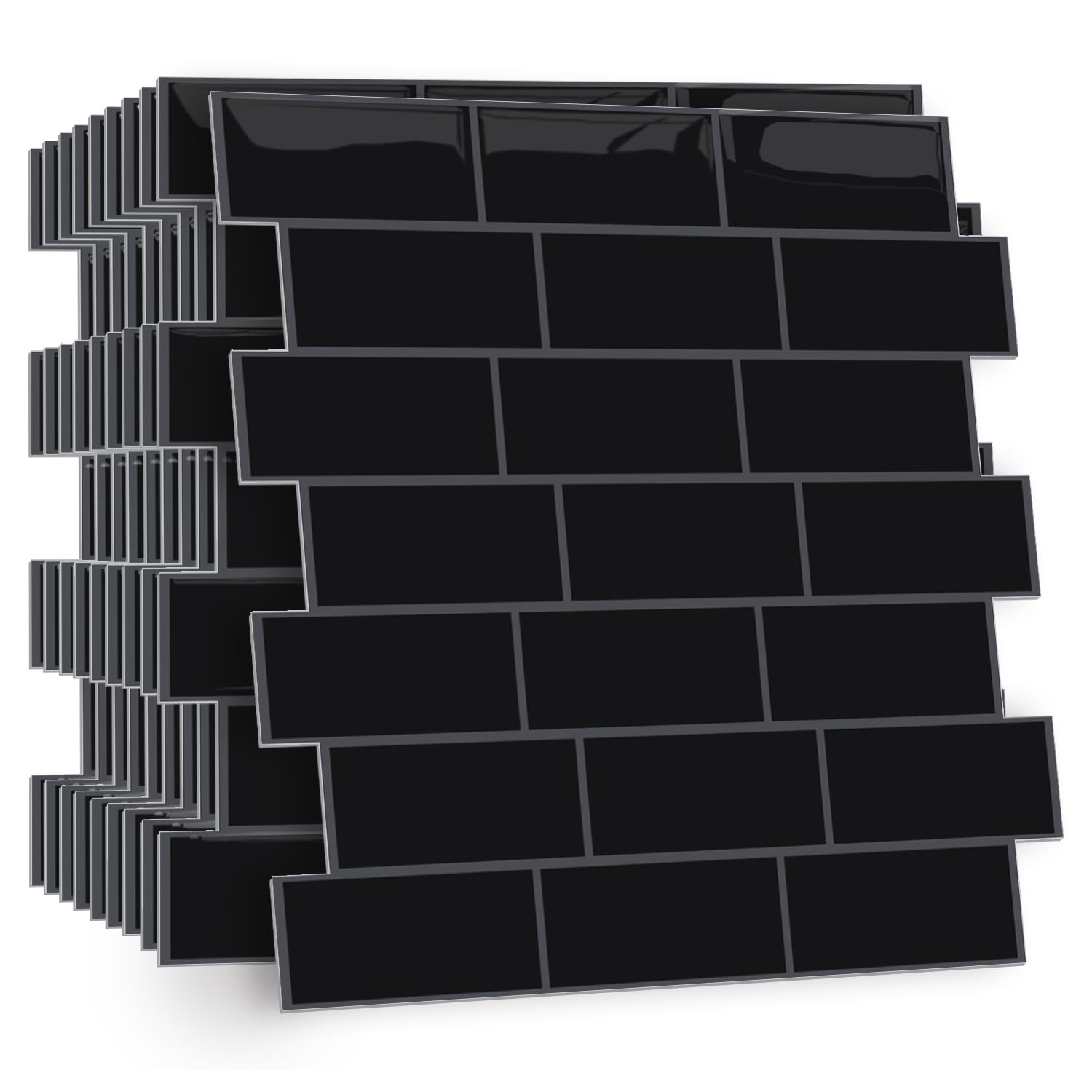 HPNIUB 2D 10 Sheets Self Adhesive Wall Tiles,Stick On Wall Tiles Kitchen Splashbacks for Walls,Tile Stickers Peel and Stick Backsplash Splashback Decals Tile 30x30cm (Black) — image 1