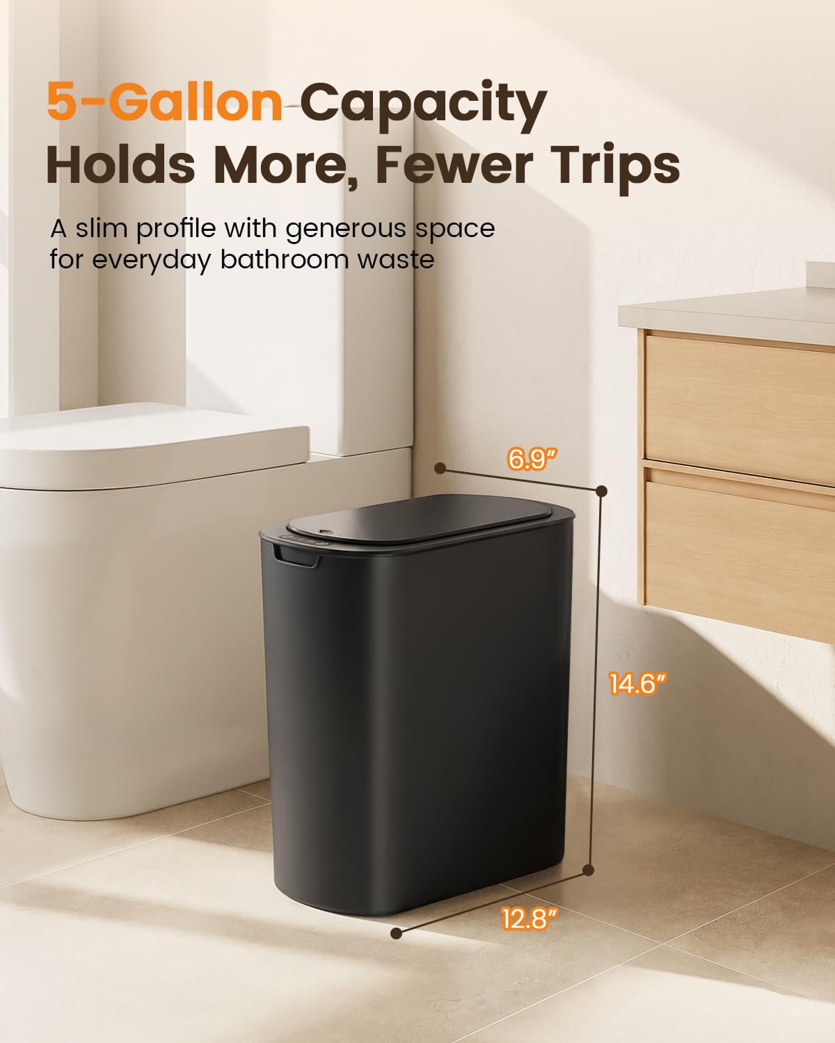 Touchless Bathroom Trash Can - 5 Gallon Automatic -2