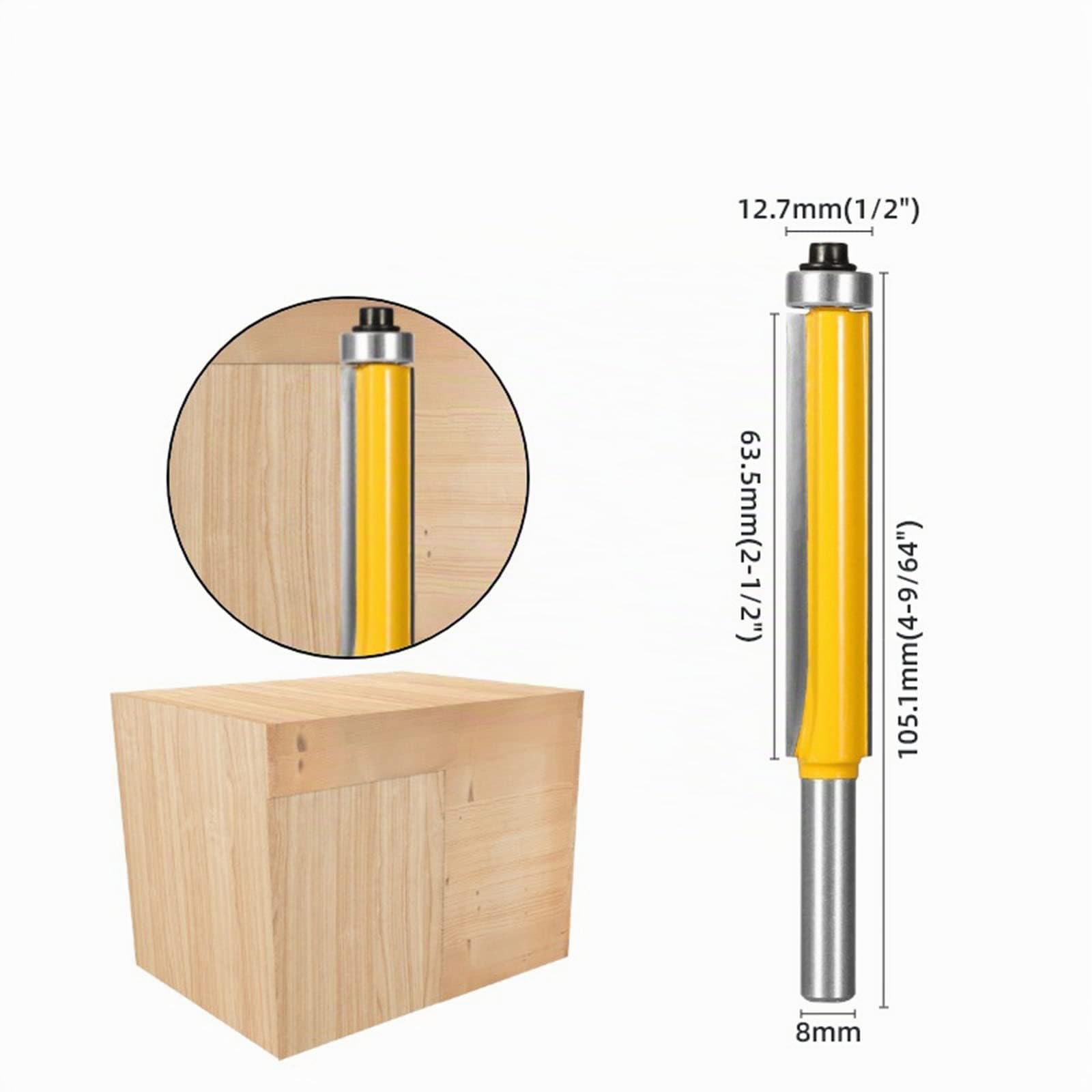 BIGP Set di 3 Fresa per Rifilare con Cuscinetto, Frese con gambo da 8 mm, Fresa a Taglienti Diritti, lama extra lunga e dritta, Fresa per Legno