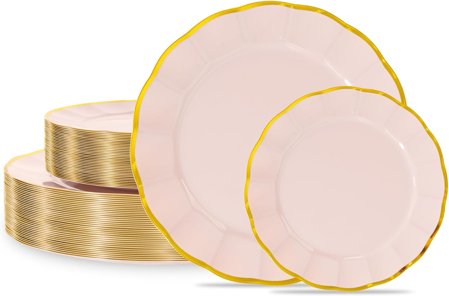 supernal 60pcs Pink and Gold Plastic Plates Fancy Elegant Disposable Scalloped Plastic Plates Heavy Duty Disposable Dinnerware Set for Parties, Bridal Shower,Weddings & Birthdays