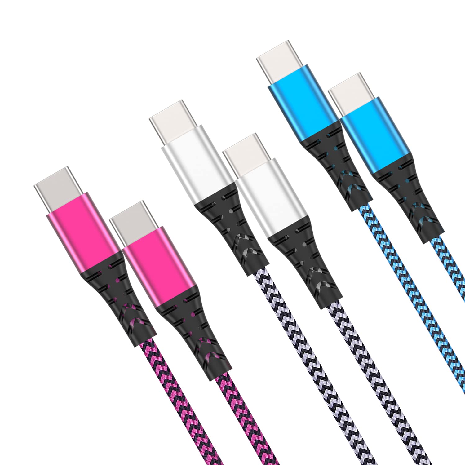 USB C to USB C Cable 3Pack(3/6/6Ft),Amaitree Nylon Braided 60W/3.1A Fast Charging USB Type C Cord,Quick 3.0 Android Charging Cord Compatible with Galaxy S21/S21+/S20+/Note 20,iPad Pro 2020/MacBook Air