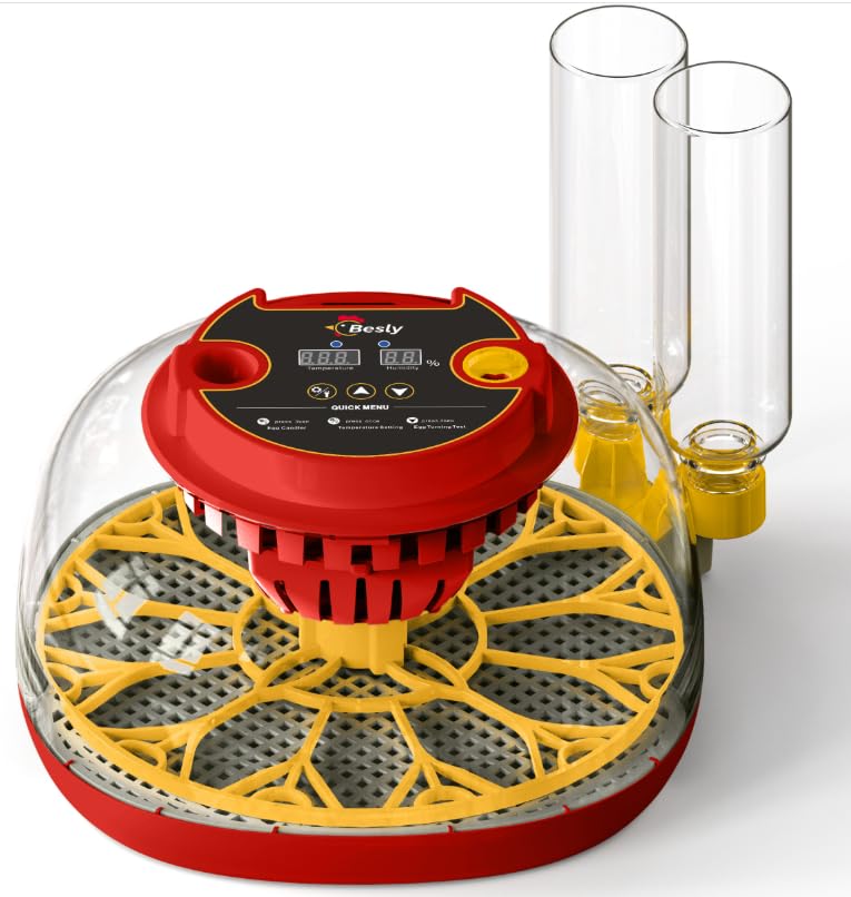 Safego 自動孵卵器 インキュベーター 12卵用 検卵ライト付き 自動転卵 自動給水 自動温度制御 デジタル表示 湿度表示 洗浄可能 家庭用 子供教育用 鶏 アヒルなど家畜・鳥類専用 孵化率アップ 低騒音 簡単操作 【日本語説明書付き】(red)