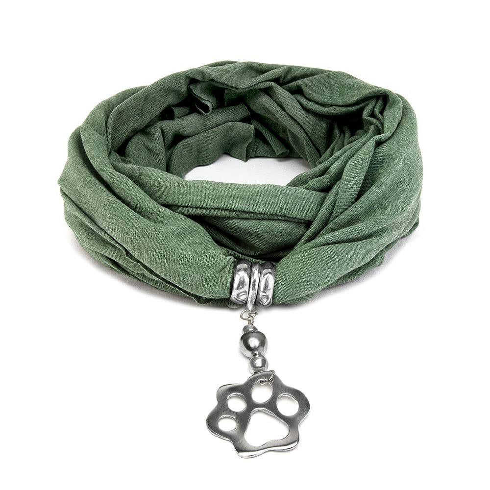 Sciarpa Gioiello Vestopazzo In Jersey Verde Scuro Con Ciondolo Zampa - Alluminio Riciclato Fatto A Mano, Nickel Tested