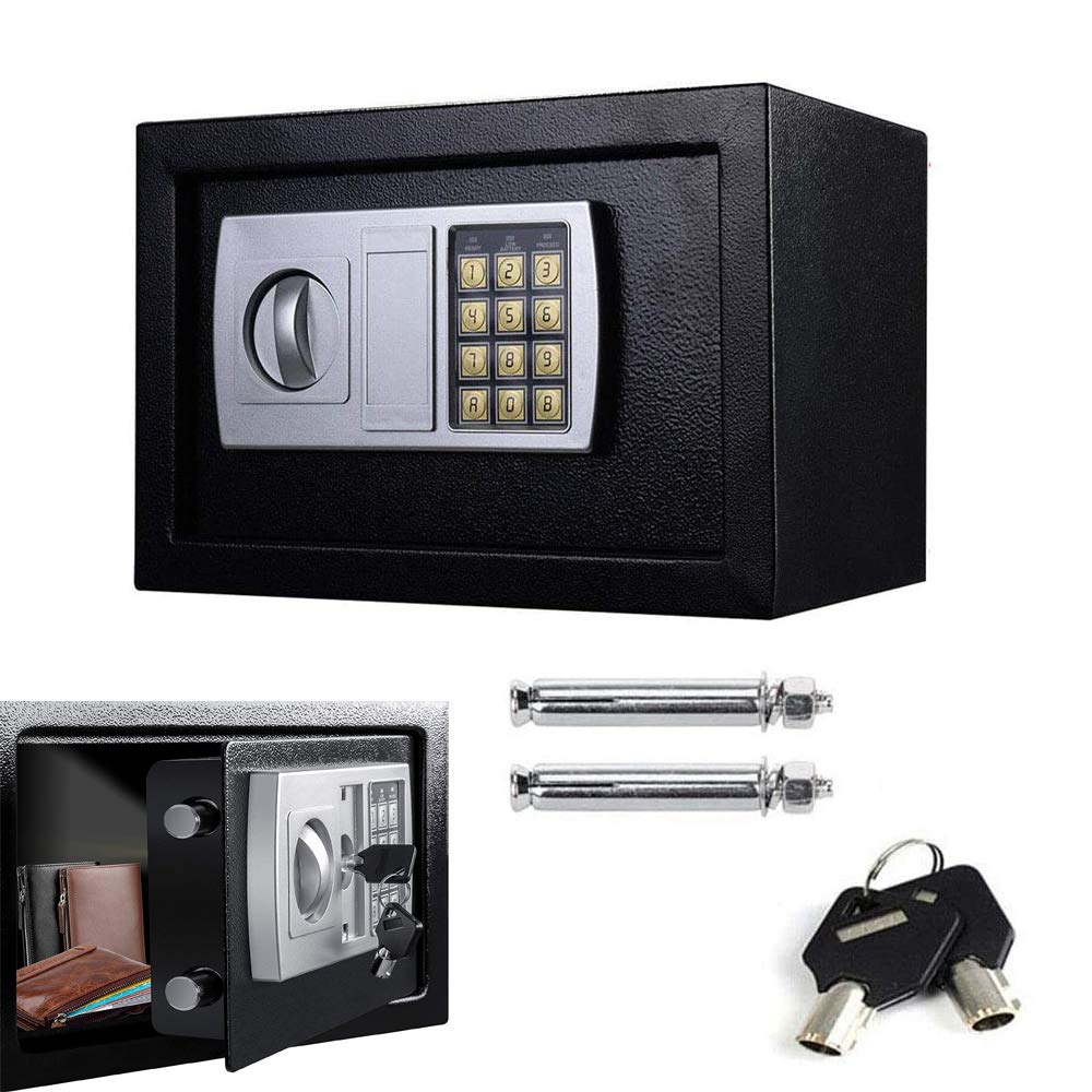 Cassaforte Elettronica Digitale con 2 Chiavi di Emergenza e Tastiera Digitale, Cassetta di Sicurezza da 8,5L per Home Office Hotel, Fissaggi a Parete e a Pavimento, 31x20x20 cm, Nero