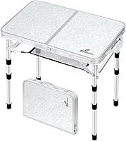 Sportneer Adjustable Height Folding Camping Table 23.6x15.7in Portable Picnic Table with Mesh Shelf, 4 Heights, 70lbs Capacity