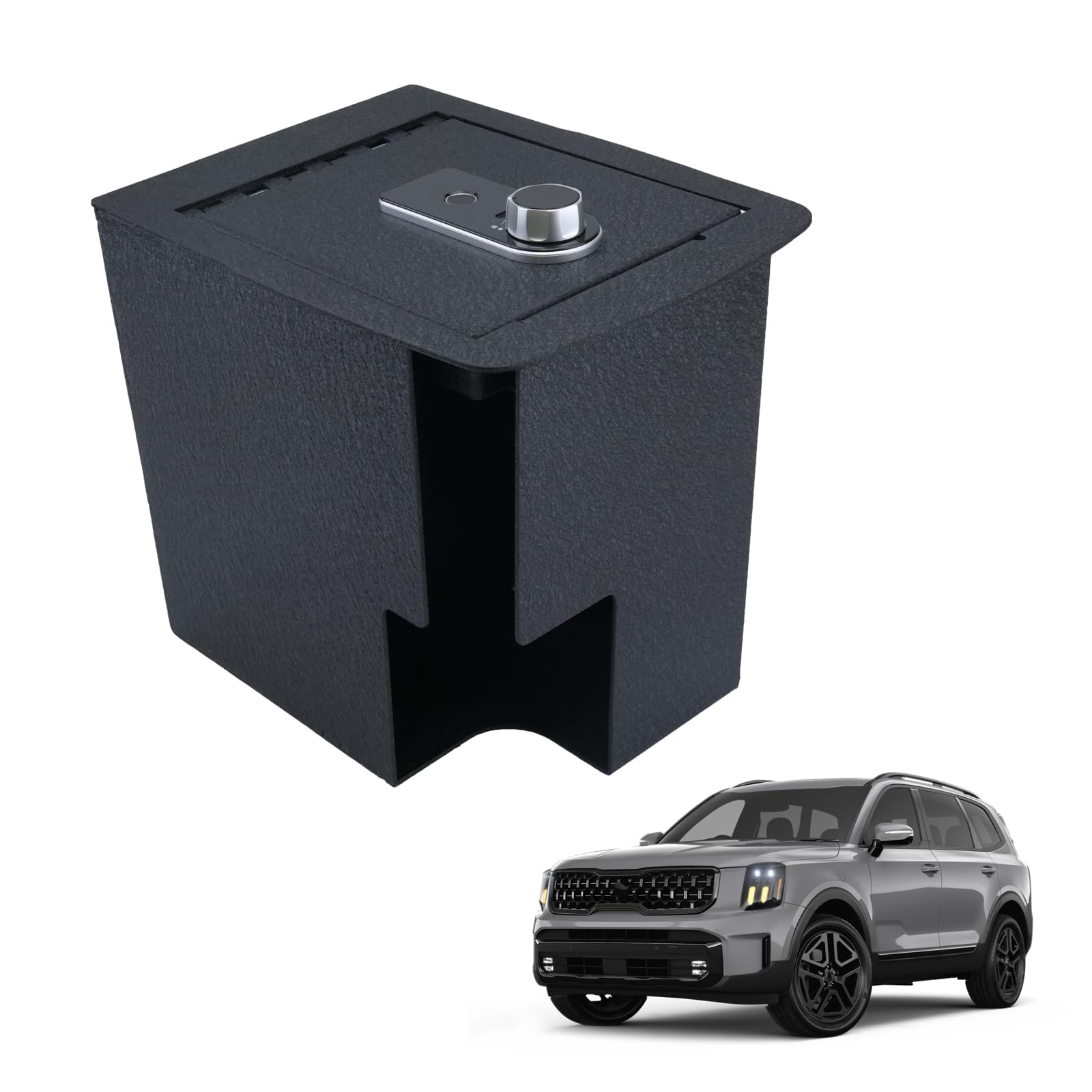 KEREN Center Console Gun Safe Vault Vehicle Safe Vault Compatible with Kia Telluride 2019-2025, Anti-Theft High Security Armrest Lock Box with Biometric Fingerprint Lock with Backup Key.