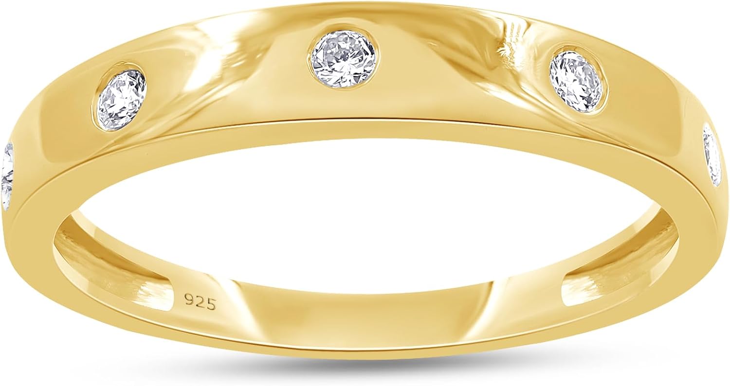 1/10ctw Five Stone Band Ring Lab Grown Diamond Wedding Band Ring For Women In 14k Gold Over 925 Sterling Silver Jewelry Gifts For Her (0.10 Ctw)