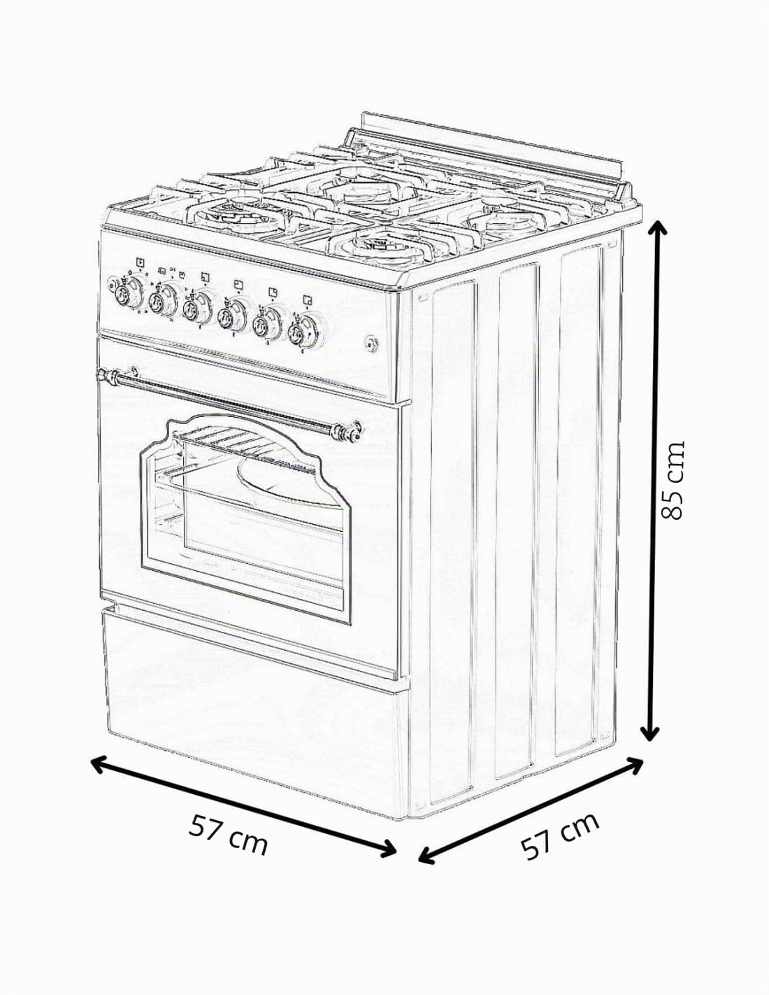 ALPHA Cuisinière à gaz VuLCANO GOLD-60 Rustica Gold. Allumage automatique, Wok, ventilateur et minuteur. *Haut de gamme*