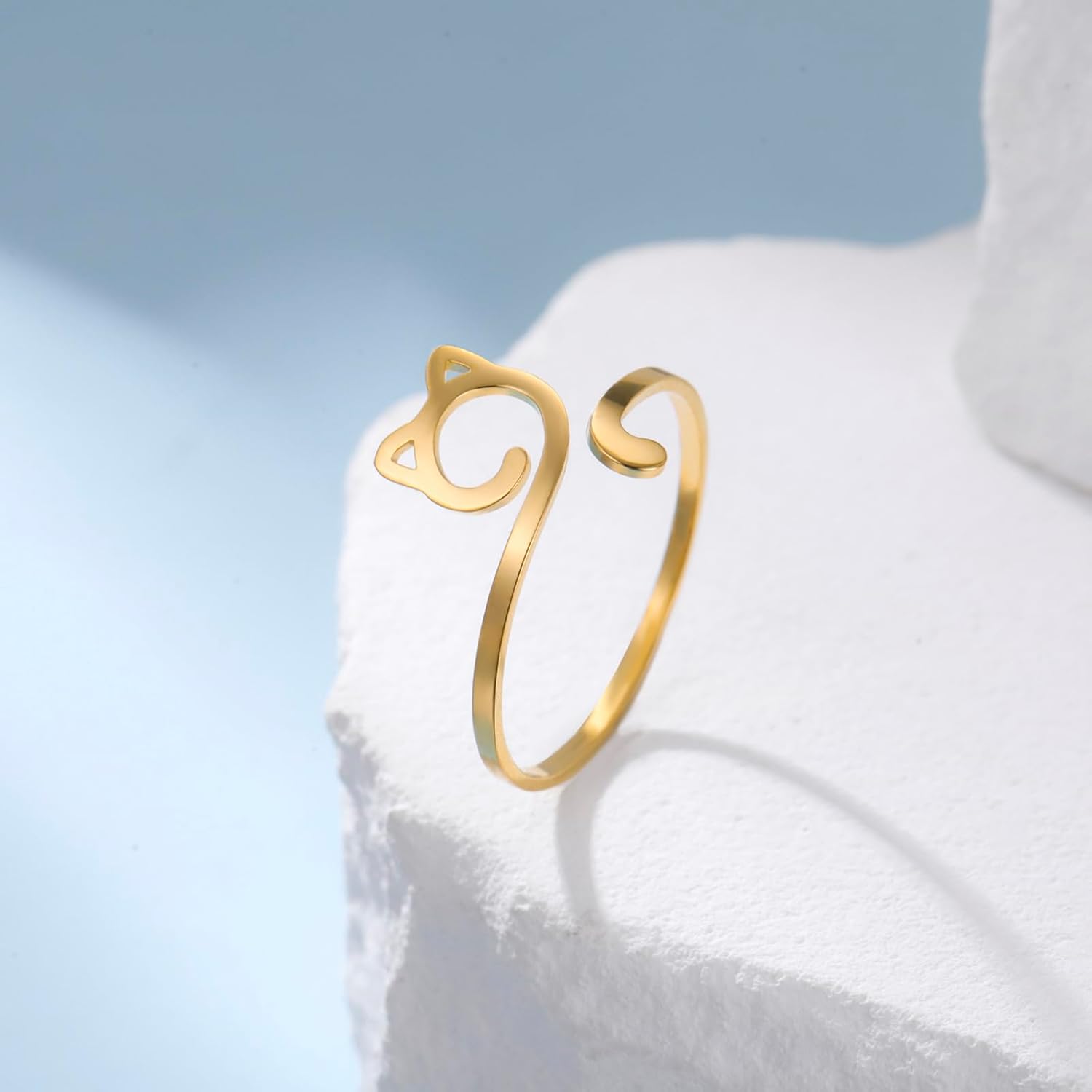 VASSAGO Cute Cat Ring for Women Men Adjustable Dainty Stackable Kitten Rings Satinless Steel Jewelry for Cat Lovers - Image 4