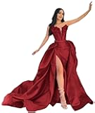 zcbang Satin Prom Dresses for Women 2026 Beaded Strapless Mermaid Formal Evening Party Gowns with Slit