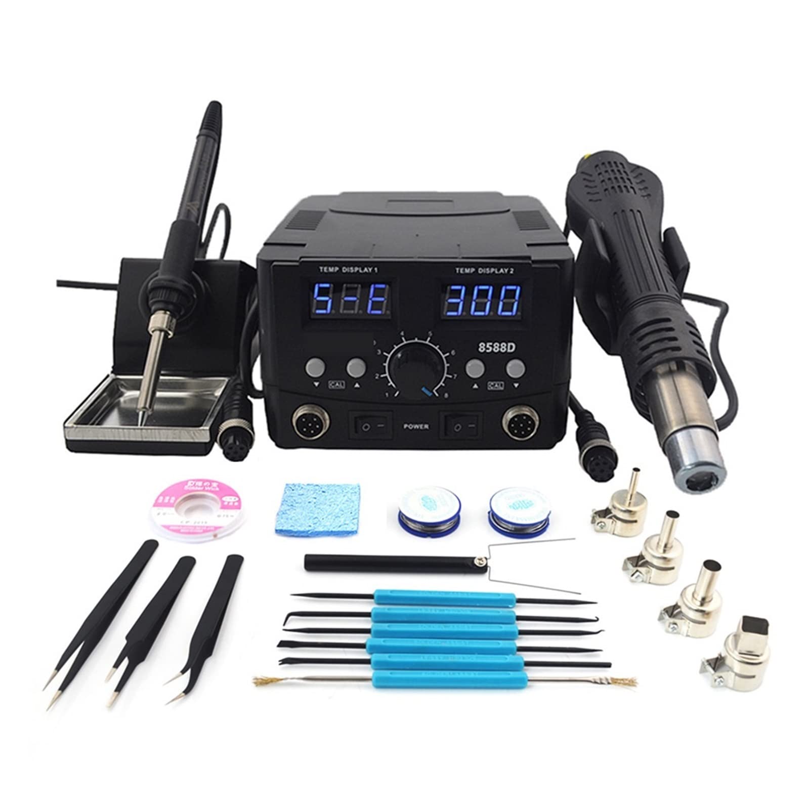 Lötstation, 2 In 1 800W LED Digitale Lötstation Heißluftpistolen -Überarbeitung Station Elektrisches Lötkolben for Telefon PCB IC SMD BGA Schweißen(8588D TOOL SET 5)