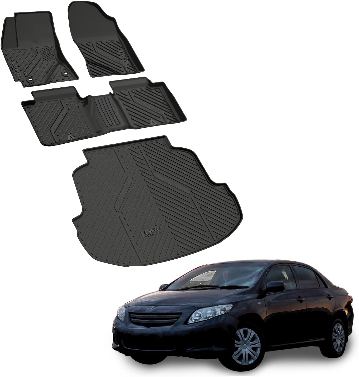 LASFIT Floor & Cargo Mats for Toyota Corolla Sedan 2014-2019, All Weather TPE Custom Fit Car Liners for Toyota Corolla Accessories 1st & 2nd Row and Trunk Mats, Easy to Clean, Black - Image 8