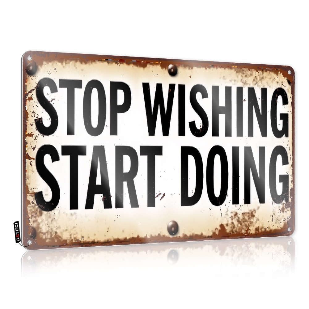 Fzfn Colour Tin Metal Decor Distressed Western Home Decor - Stop Wishing Start Doing Sweet Rustic Style Artwork For Yard(20X30cm)