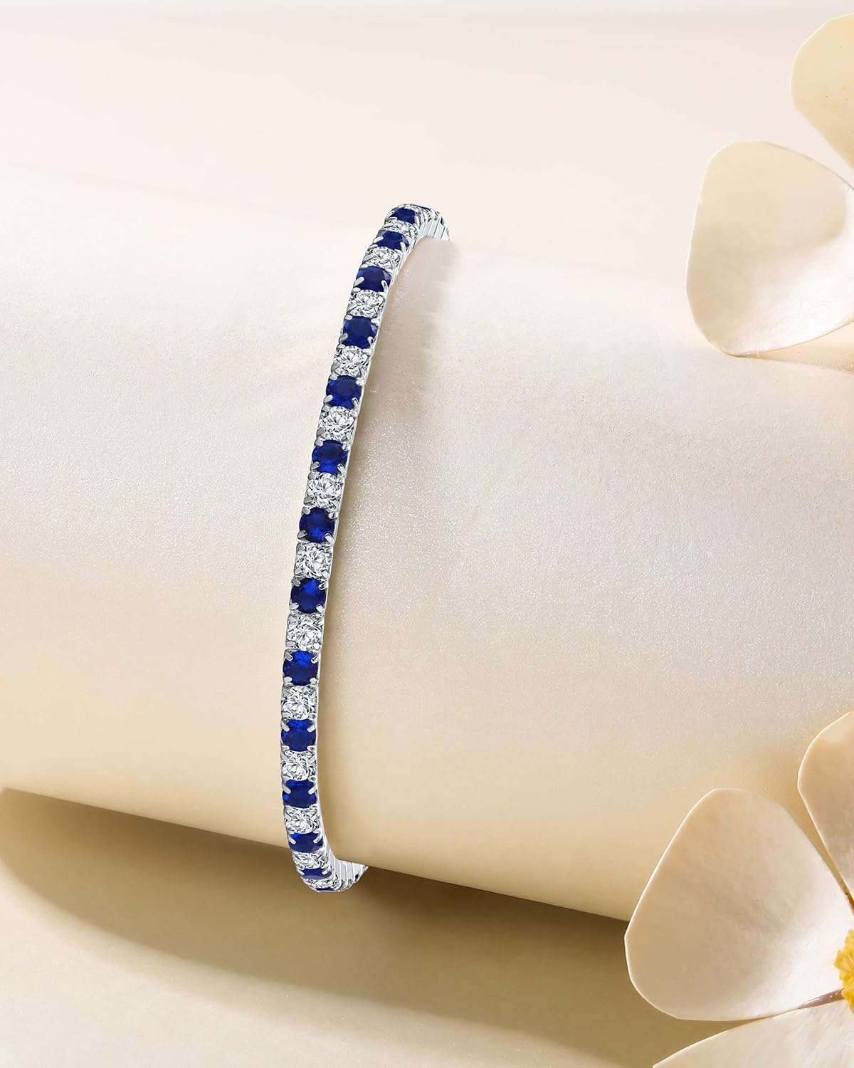 DAYBYDAY 3mm Stretch Tennis Bracelets for Women, 925 Sterling Silve Birthstone Bracelet, Dainty Adjustable Stackable Gemstone Cubic Zirconia Bracelet, Length 7.25-8 Inch