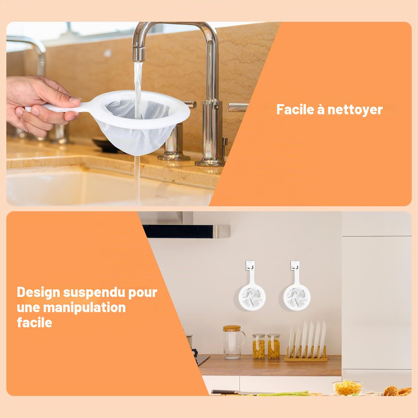 Filtre à Tamis Fin avec Poignée, Alimentaire Filtres en Nylon, 100/200/300/400 Mailles Tamis Cuisine pour Filtrage Jus Lait Café