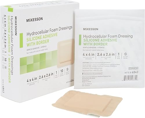 Miniatura 7 de McKesson Apósitos de espuma hidrocelular, estériles, adhesivo de silicona con borde, dimensión 4 x 4 pulgadas, almohadilla de 3 x 3 pulgadas, 10