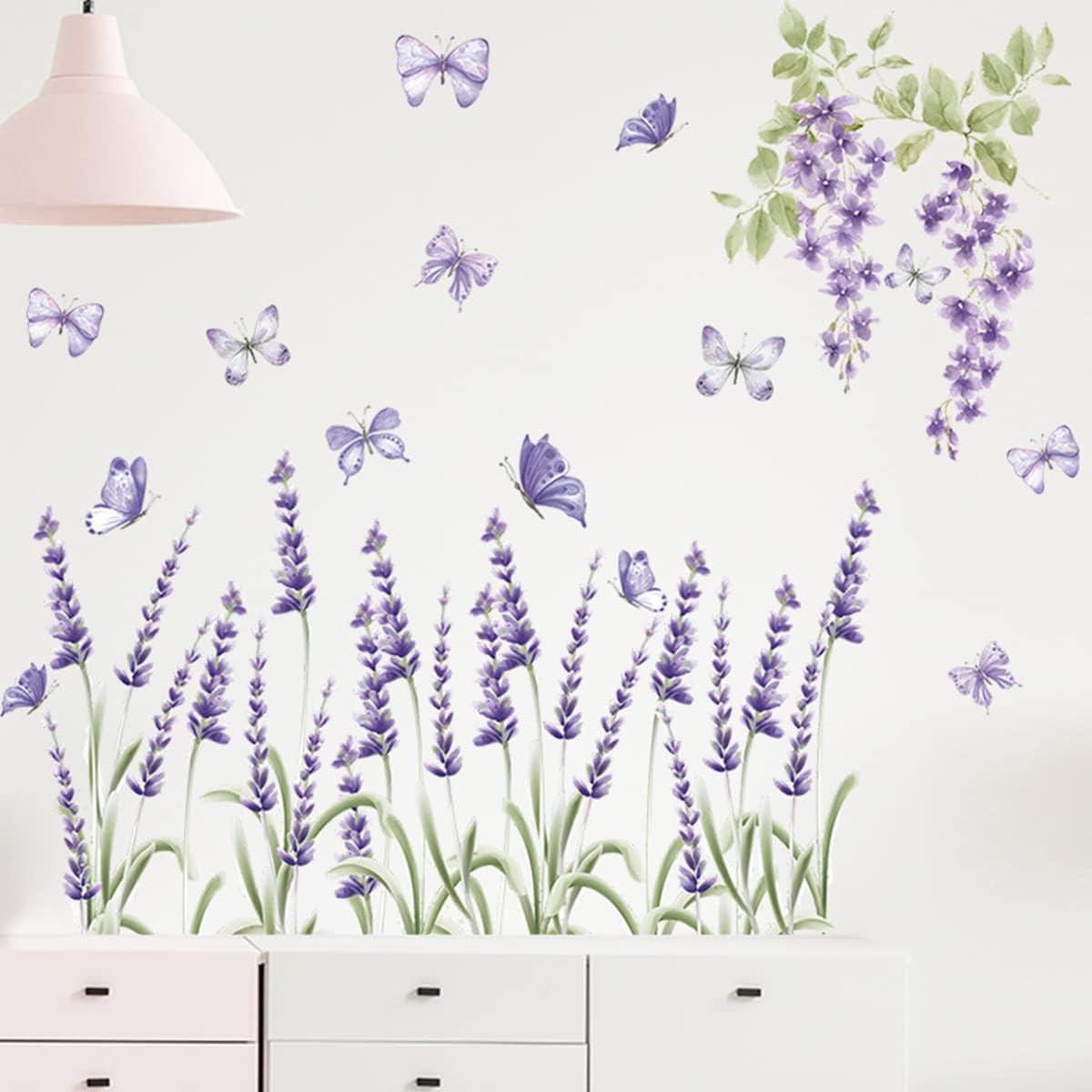 Lavender Wall Decals Purple Flower with Butterflies Lavender Wall Stickers Removable