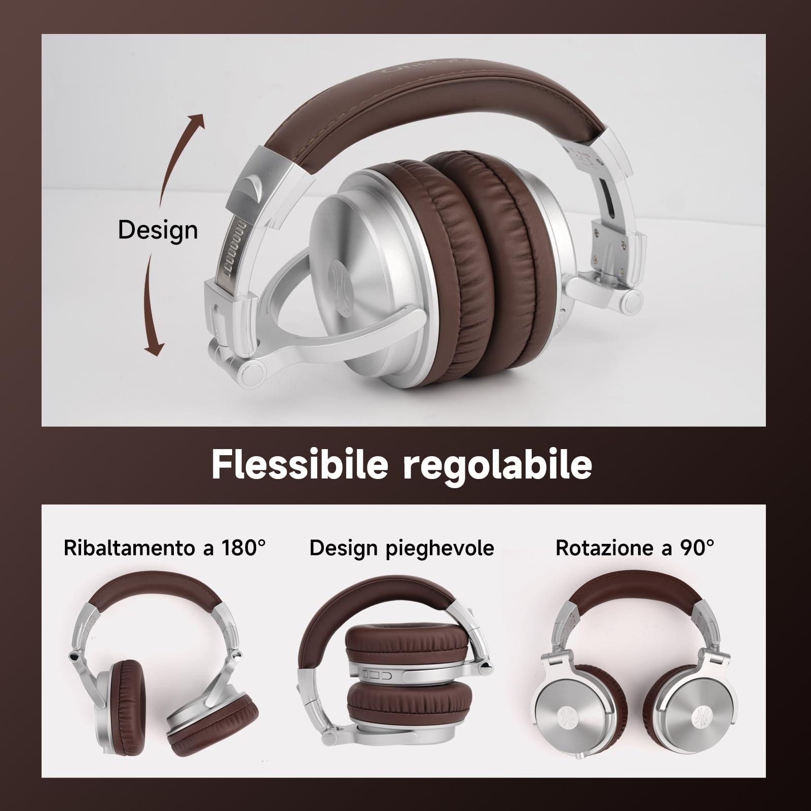 OneOdio ProC Bluetooth Cuffie senza fili e modalità cablata, 110 ore di utilizzo, cuffie audio con microfono, Hi-RES audio, cuscinetti in proteine morbide, extra bassi, comode leggere pieghevoli