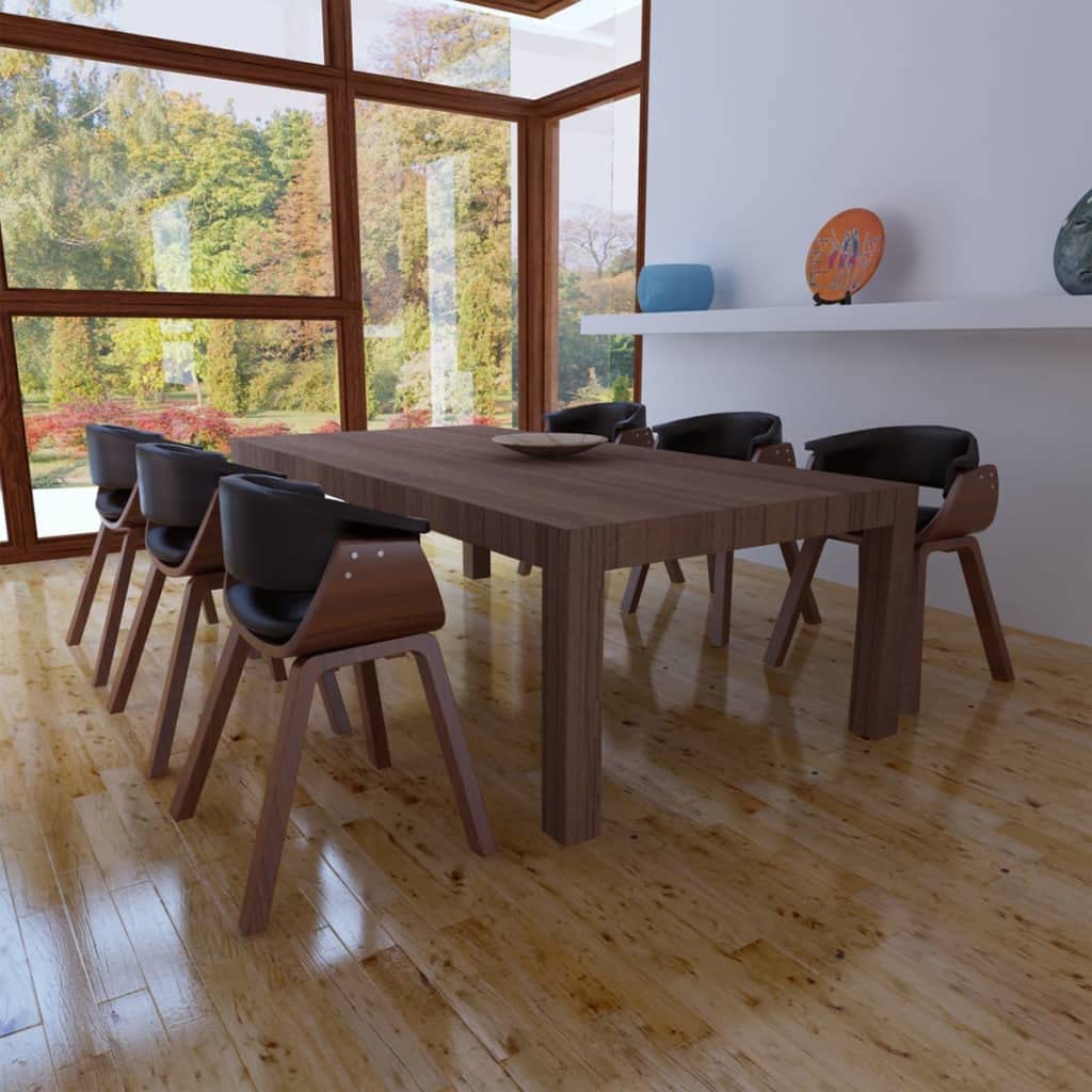 Zestaw 6 krzeseł do jadalni ze sztucznej skóry z ramą z drewna łukowego, grubo wyściełane i ergonomicznie ukształtowane dla wysokiego komfortu siedzenia, idealne do posiłków i relaksu