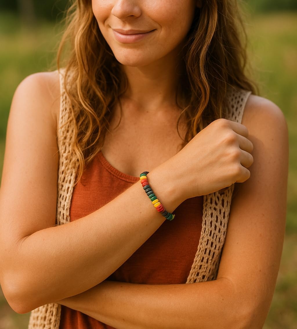 PinMaze Rasta Bracelet - Jamaican Bead Adjustable Wristband for Men Women - Image 3