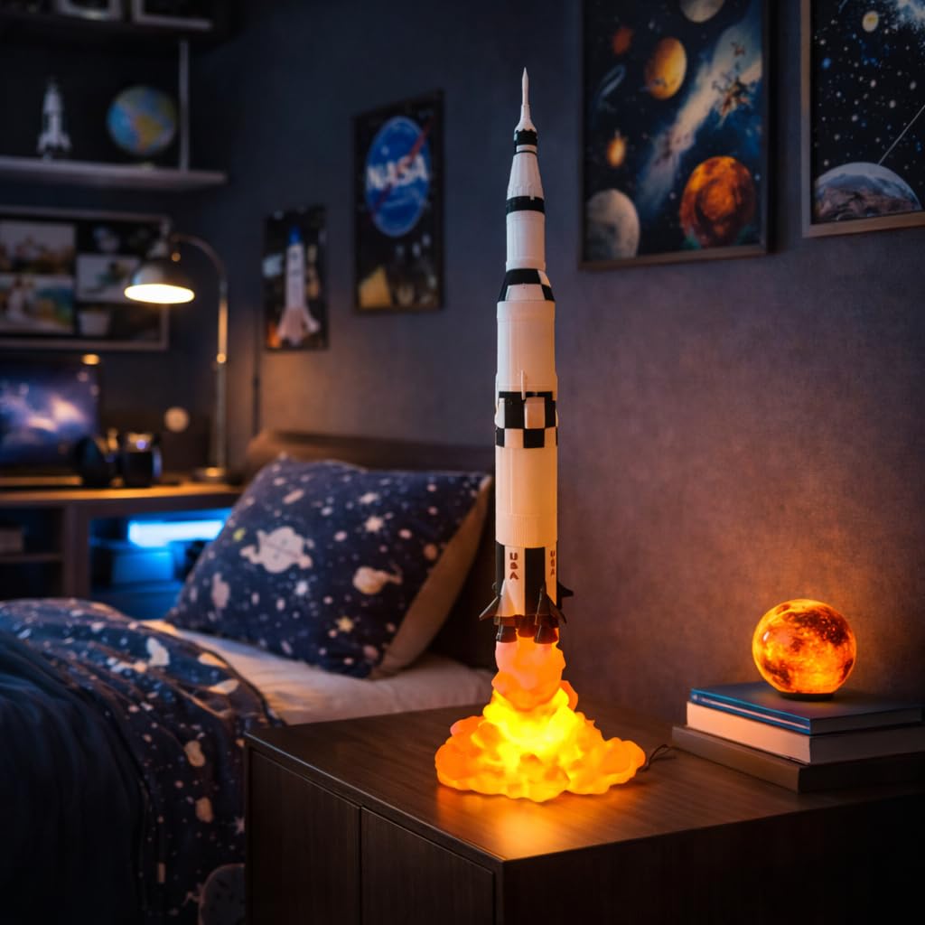 Apollo 11 Satürn V Roket Lambası, Fırlatma Efektli LED Uzay Gece Lambası, NASA'dan İlham Alan Masa ve Ev Dekorasyonu, USB ile Çalışır, PLA Malzeme