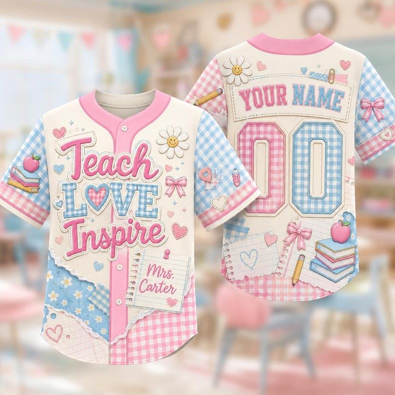 V-DECORPARKS Custom Teacher Shirt Baseball Jersey with Name Number, Back to School Teacher Kindergarten First Grade Outfit miniatura 3
