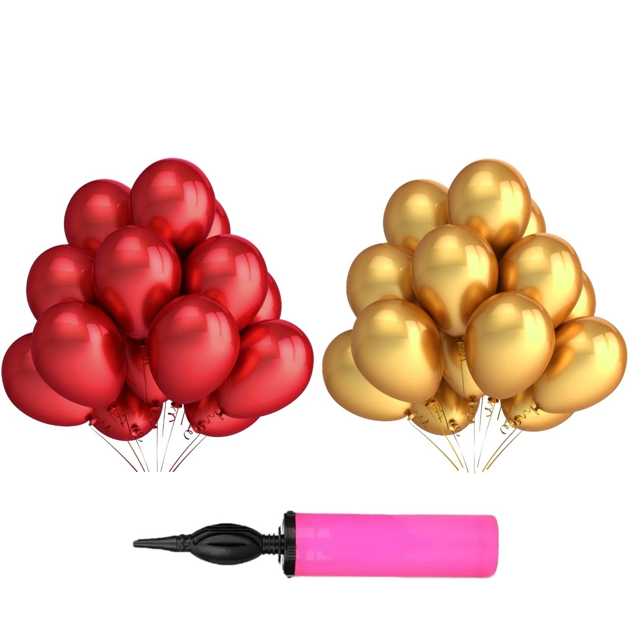 MezoKart.com MezoKart Pack of 50 Red Golden Metallic Latex Balloons with Pump for Birthday, Anniversary and Party Decoration