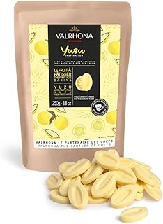 Premium Yuzu Couverture (Feves). Creamy, Fruity, Easy Melt, Intense Color & Flavor. Imparts Citrus Taste. Make Great Desserts. All Natural. No Preservatives. No Added Color. 250g (Pack of 1)