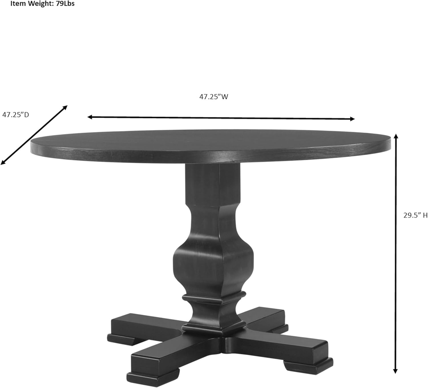 Carolina Chair & Table Carson 47" Round Dining Table - Multi Step Hand Finish Durable Wooden Base and Veneer Top Pedestal Table - Traditional Home Decor Furniture for Dinings, Living Rooms (Black)