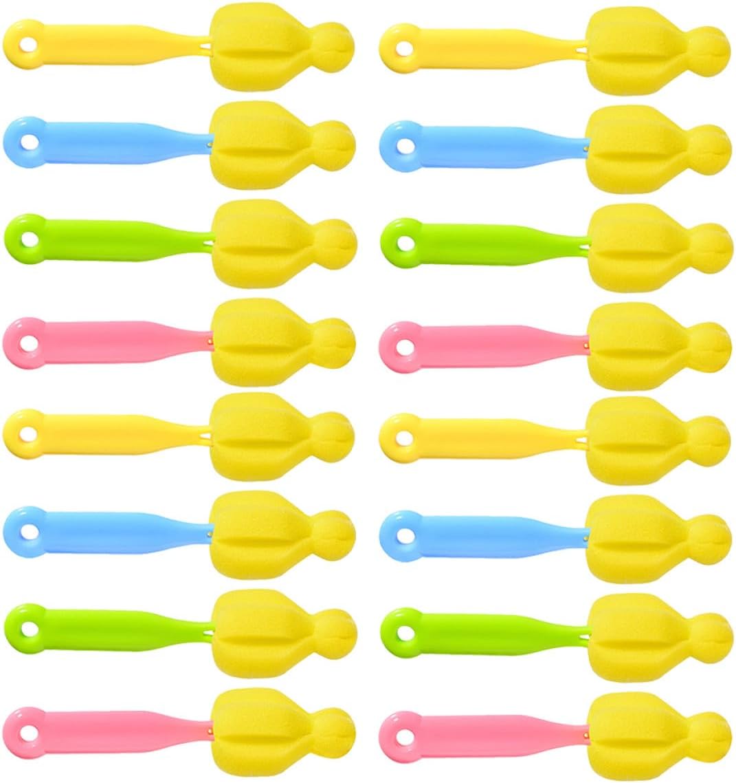 SECFOU 20pcs Bottle Nipple Sponge Brushes for Feeding Multi-Color Soft Sponge Milk Bottle and Pacifier Cleaner Set and Feeding Accessories