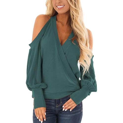 Women's Long Sleeve Tops Sexy Casual Cold Shoulder Tunic Shirts Wrap v Neck Halter Blouses Going Out