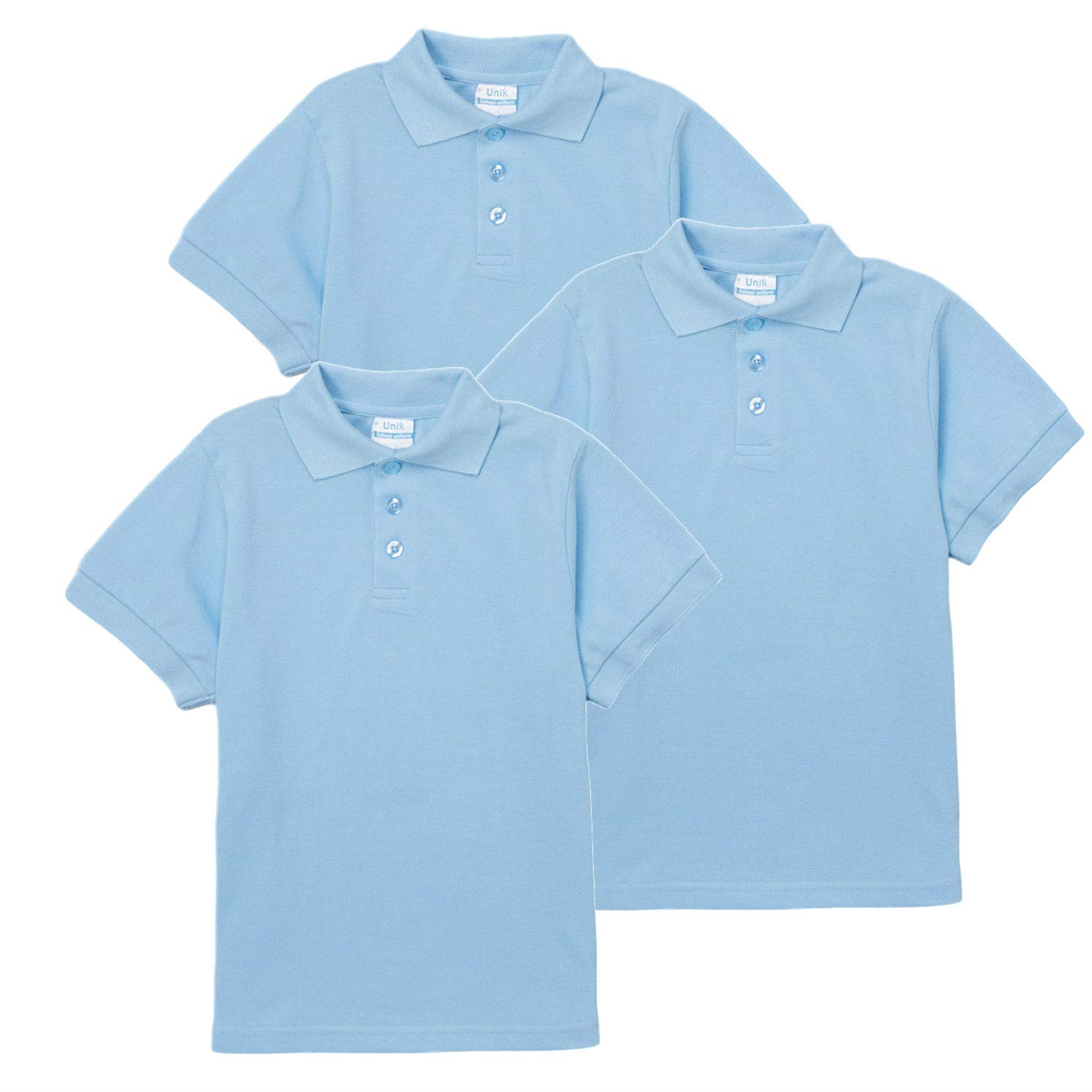 unik Boy's Premium Quality Pique Polo Uniform Shirt Short Sleeve White Sky Blue Navy Hunter Green Burgundy Black Red