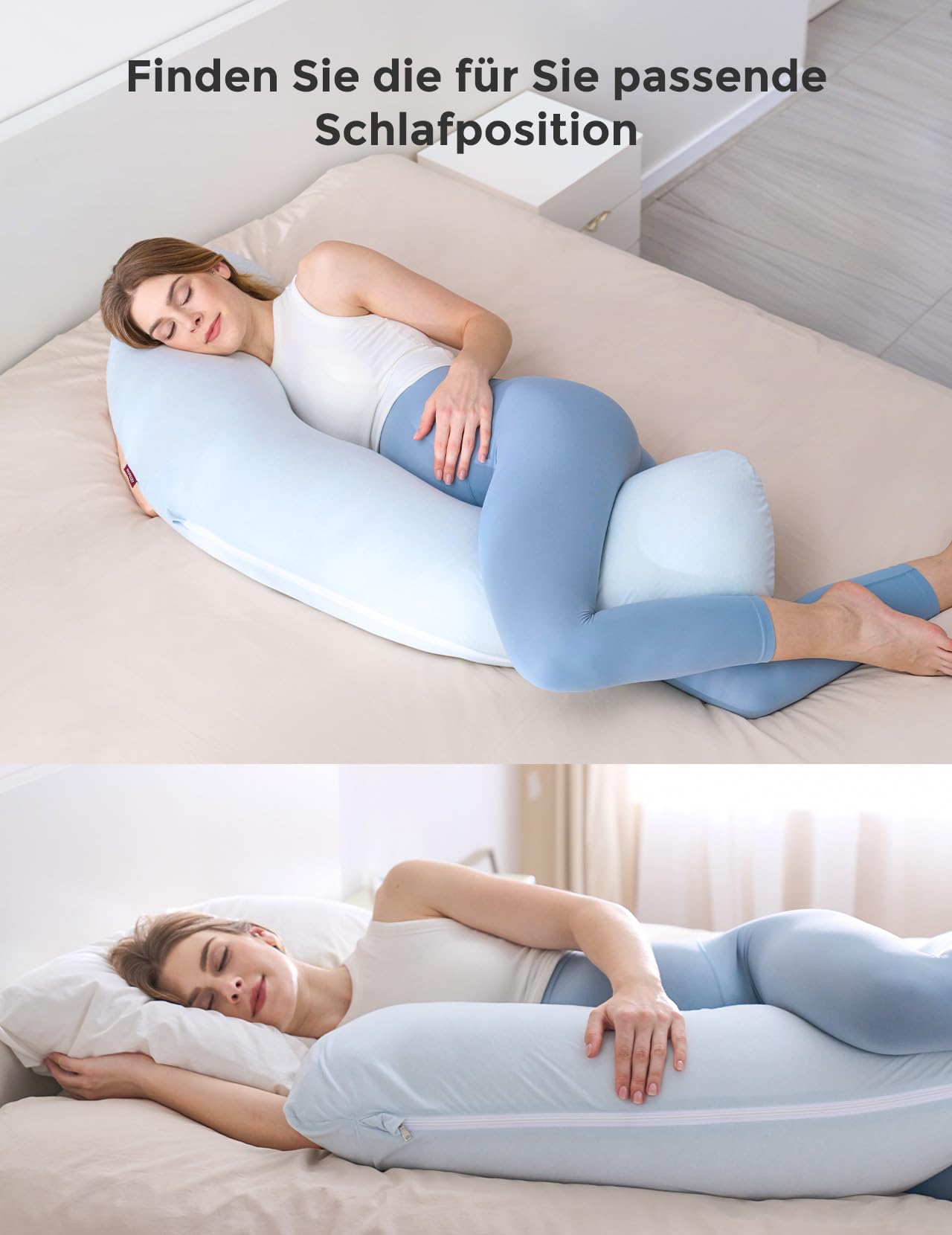 Momcozy J-förmiges Seitenschläferkissen 119 x 43 cm – Oeko-TEX Schwangerschaftskissen & Stillkissen, weicher Bezug, Stütze für Bauch, Rücken und Beine, vielseitiges Körperkissen, maschinenwaschbar | Momcozy