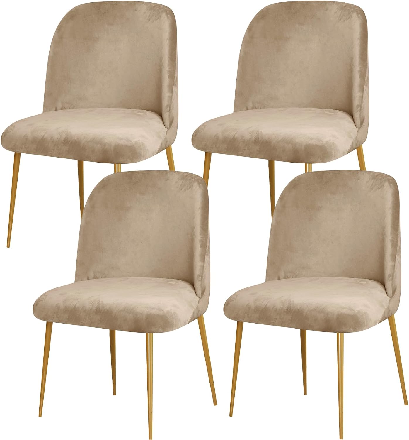 Gollense Curved Back Chair Covers for Dining Room, Velvet Stretch Mid Century Modern Chair Slipcovers, Semi Circle Back Chair Seat Protector for Kitchen Living Room (4PCS, Camel)