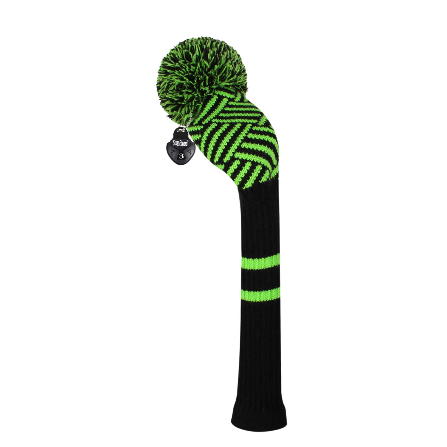 Scott Edward 1 Piece Knit Golf Head Covers, Fairway Wood Headcover Hybrid Head Covers, with Rotating Number Tags