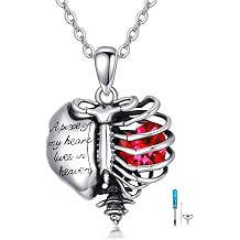 PELOVNY Urn Necklaces for Ashes 925 Sterling Silver Heart Skeleton Birthstone Necklace Cremation Jewelry Memorial Gifts for Women Men Mom