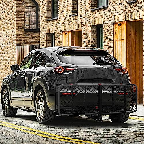 CAMOCOL 60\" x 20\" x 6\" Trailer Hitch Cargo Rack Folding Hitch Mount Cargo Carrier Vehicle Cargo Basket 500lb Capacity