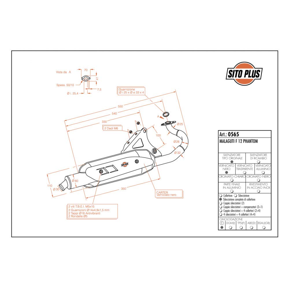 Auspuffanlage LeoVince Komplettanlage SITO PLUS, Stahl, mit Zulassung für Malaguti F12 Phantom AC/LC