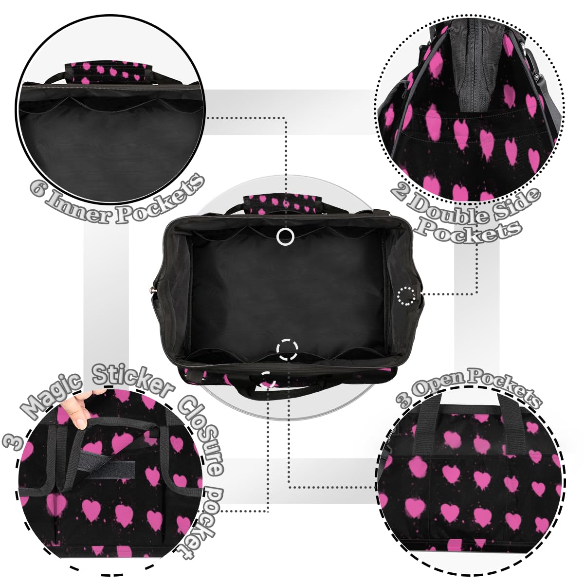 Sac à Outils Avec Dos Noir Et Cœurs Roses Pour Homme - Sac à