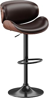 Bar Stools, Adjustable Swivel Leather Bar Stools for Kitchen Island, Mid Century Modern Counter Height Bar Chairs Barstools with Back & Footrest (Brown 1PCS)