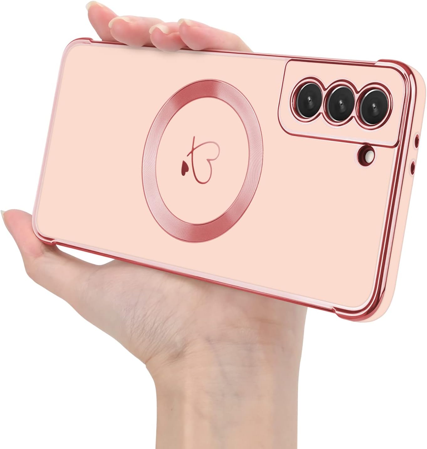 Magnetic Case for Samsung Galaxy S21 Plus 5G MagSafe, Girls Women Cute Love Heart Pattern Plating Edge Silicone Shockproof Protective Bumper Cover for Samsung Galaxy S21 Plus-Pink