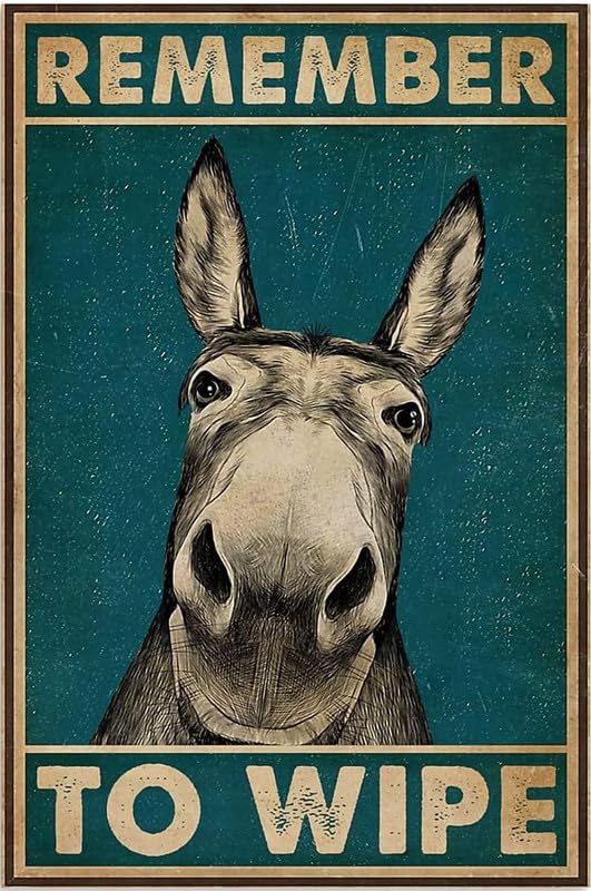 Rustic Retro Metal Tin Sign Remember to Wipe Donkey Poster Bathroom Signs Wall Decor Vintage Bathroom Retro Farmhouse Home Restroom Toilet Bath Signs Wall Decor 12x16 Inch