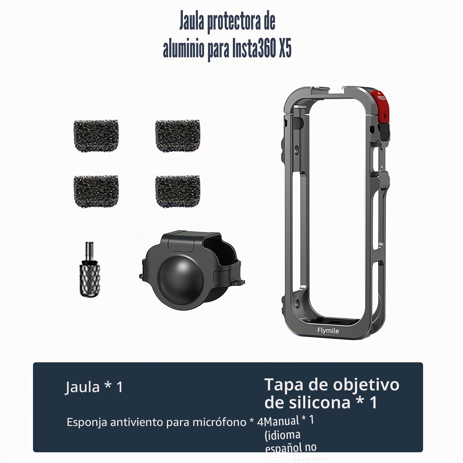 Carcasa protectora de metal para accesorios Insta360 X5, marco de aluminio con cubierta de objetivo de silicona, con orificio para tornillo integrado de 1/4 pulgadas, jaula de cámara con interfaz